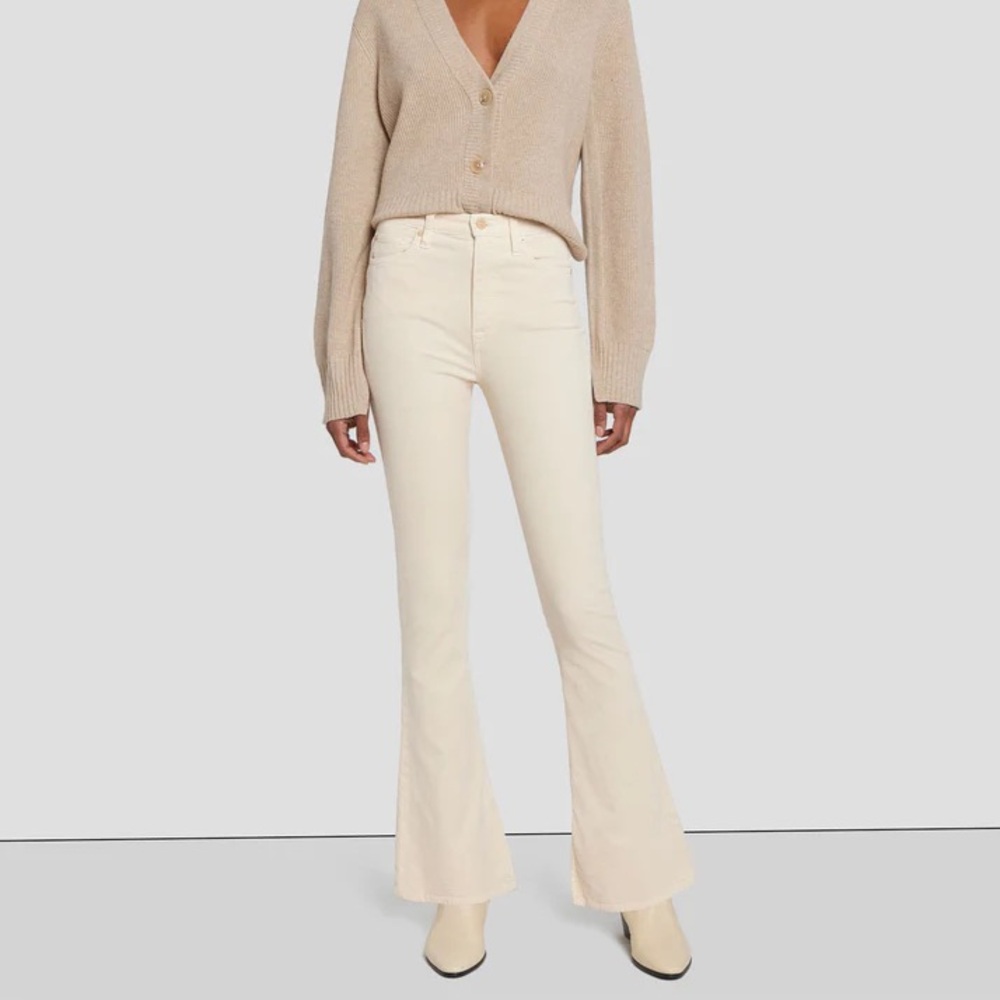 NWT 7 for all Mankind Ultra High Rise Skinny Boot Corduroy Split Hem Cream 26